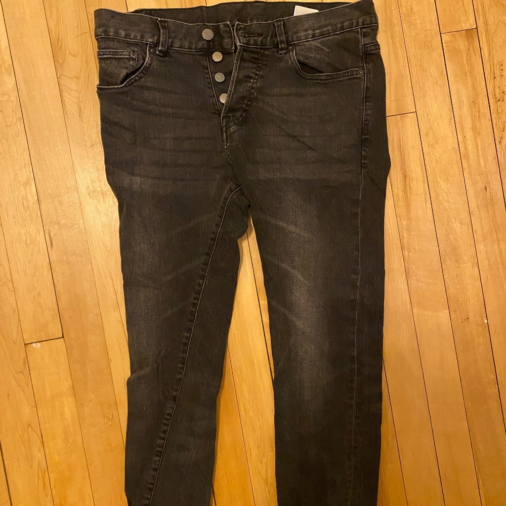 Vintage H&M 30/32 Black slim fit low waist denim jeans button-up fly